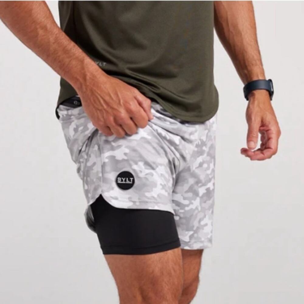 BYLT Gray Camo Gym Training Running Lined Shorts Size XL